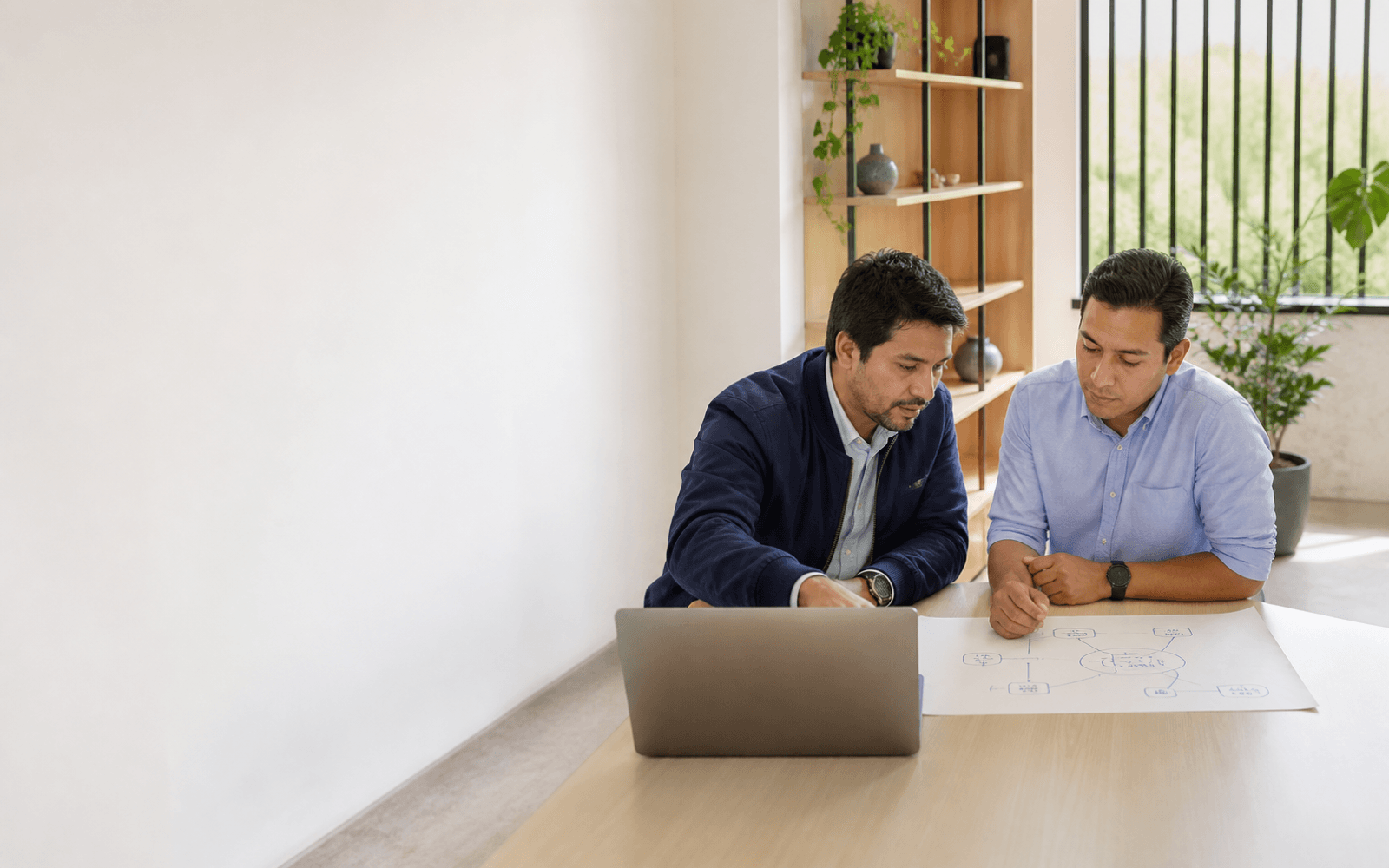 Technology consultant and business lead reviewing a solution